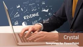  Presentation with revenue - Cool new slides with businessman-working-on-laptop backdrop and a coral colored foreground