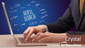  Presentation with online shopping - Slide deck consisting of businessman-working-on-laptop background and a red colored foreground