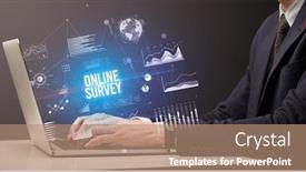  Presentation with online survey - Colorful theme enhanced with businessman-working-on-laptop backdrop and a coral colored foreground