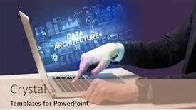  Presentation with architecture - Audience pleasing slides consisting of businessman-working-on-laptop backdrop and a coral colored foreground