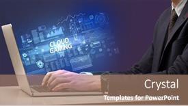  Presentation with cloud gaming - Beautiful PPT layouts featuring businessman-working-on-laptop backdrop and a coral colored foreground