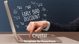  Presentation with early bird - Beautiful PPT theme featuring businessman-working-on-laptop backdrop and a violet colored foreground