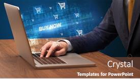  Presentation with now - Colorful PPT theme enhanced with businessman-working-on-laptop backdrop and a tawny brown colored foreground