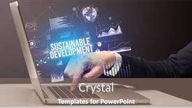  Presentation with sustainable development - Audience pleasing PPT theme consisting of businessman-working-on-laptop backdrop and a gray colored foreground