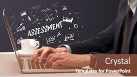  Presentation with assessment business - Presentation design consisting of businessman-working-on-laptop background and a red colored foreground