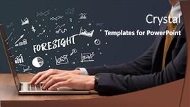  Presentation with foresight - Amazing presentation theme having businessman-working-on-laptop backdrop and a tawny brown colored foreground