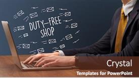  Presentation with duty free shopping - Theme enhanced with businessman-working-on-laptop background and a tawny brown colored foreground