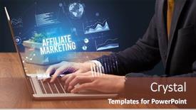  Presentation with affiliate marketing - Colorful slide deck enhanced with businessman-working-on-laptop backdrop and a tawny brown colored foreground