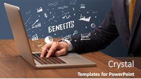  Presentation with laptop - Audience pleasing PPT layouts consisting of businessman-working-on-laptop backdrop and a tawny brown colored foreground