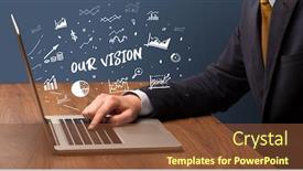  Presentation with business vision - PPT theme consisting of businessman-working-on-laptop background and a tawny brown colored foreground
