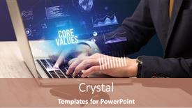  Presentation with laptop - Colorful PPT theme enhanced with businessman-working-on-laptop backdrop and a coral colored foreground