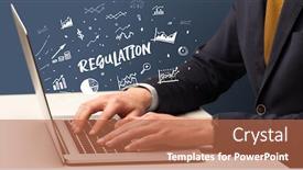  Presentation with laptop - Cool new presentation theme with businessman-working-on-laptop backdrop and a coral colored foreground