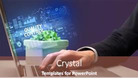  Presentation with quality control - Cool new PPT theme with businessman-working-on-laptop backdrop and a tawny brown colored foreground