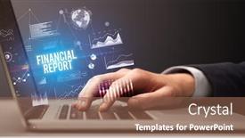  Presentation with business report - PPT theme having businessman-working-on-laptop background and a violet colored foreground