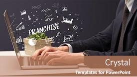  Presentation with franchise - Cool new PPT theme with businessman-working-on-laptop backdrop and a coral colored foreground