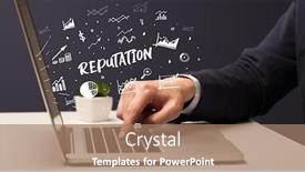  Presentation with reputation - Slide set enhanced with businessman-working-on-laptop background and a coral colored foreground