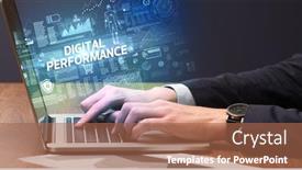  Presentation with cyber - Cool new theme with businessman-working-on-laptop backdrop and a coral colored foreground