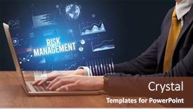  Presentation with risk management - Slides consisting of businessman-working-on-laptop background and a tawny brown colored foreground