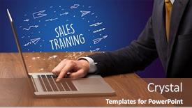  Presentation with online shopping - Cool new presentation theme with businessman-working-on-laptop backdrop and a tawny brown colored foreground