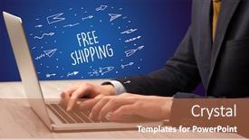  Presentation with shipping - PPT theme enhanced with businessman-working-on-laptop background and a coral colored foreground