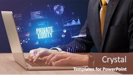  Presentation with equity - Beautiful PPT theme featuring businessman-working-on-laptop backdrop and a coral colored foreground