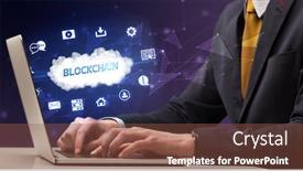  Presentation with blockchain technology - Slides featuring businessman-working-on-laptop background and a tawny brown colored foreground