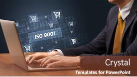  Presentation with iso - Amazing slides having businessman-working-on-laptop backdrop and a tawny brown colored foreground