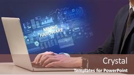  Presentation with technology hardware - Colorful PPT layouts enhanced with businessman-working-on-laptop backdrop and a coral colored foreground