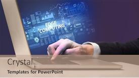  Presentation with cyber - Cool new PPT layouts with businessman-working-on-laptop backdrop and a coral colored foreground