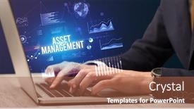  Presentation with asset management - PPT theme with businessman-working-on-laptop background and a red colored foreground