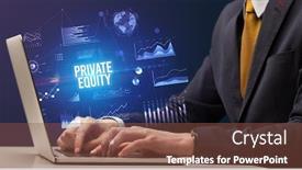  Presentation with equity - Audience pleasing PPT theme consisting of businessman-working-on-laptop backdrop and a tawny brown colored foreground