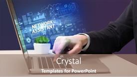  Presentation with cyber - Amazing slide set having businessman-working-on-laptop backdrop and a coral colored foreground