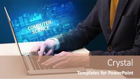  Presentation with cyber - Slides enhanced with businessman-working-on-laptop background and a coral colored foreground