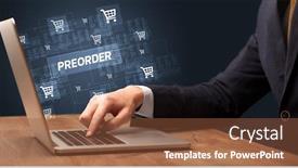  Presentation with online shopping - Slide deck with businessman-working-on-laptop background and a tawny brown colored foreground