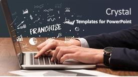  Presentation with franchise - Colorful presentation theme enhanced with businessman-working-on-laptop backdrop and a tawny brown colored foreground