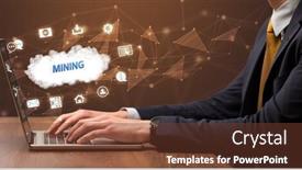  Presentation with mining - Slide set having businessman-working-on-laptop background and a tawny brown colored foreground