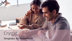  Presentation with desk - PPT layouts having businessman-working-on-laptop background and a coral colored foreground