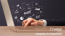  Presentation with audit - Slides with businessman-working-on-laptop background and a coral colored foreground