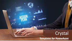  Presentation with action plan - Cool new PPT layouts with businessman-working-on-laptop backdrop and a tawny brown colored foreground