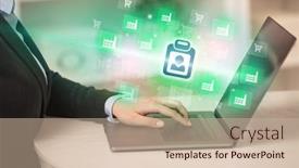  Presentation with laptop - PPT theme consisting of businessman-working-on-laptop background and a soft green colored foreground