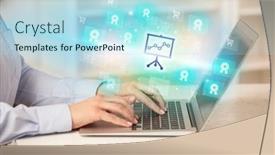  Presentation with laptop - Slide set enhanced with businessman-working-on-laptop background and a light blue colored foreground