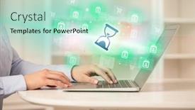  Presentation with laptop - PPT layouts with businessman-working-on-laptop background and a mint green colored foreground