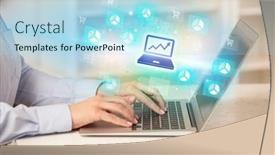  Presentation with laptop - PPT theme featuring businessman-working-on-laptop background and a light blue colored foreground