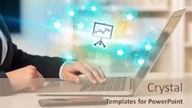  Presentation with laptop - Slide set enhanced with businessman-working-on-laptop background and a soft green colored foreground