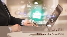  Presentation with laptop - Presentation design enhanced with businessman-working-on-laptop background and a coral colored foreground