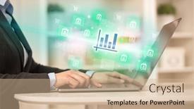  Presentation with laptop - PPT layouts having businessman-working-on-laptop background and a coral colored foreground