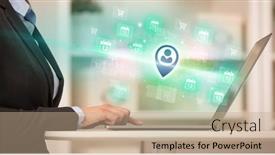  Presentation with laptop - Presentation theme with businessman-working-on-laptop background and a coral colored foreground