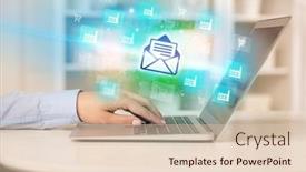  Presentation with laptop - PPT theme featuring businessman-working-on-laptop background and a lemonade colored foreground