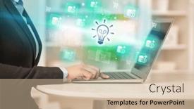  Presentation with laptop - PPT theme enhanced with businessman-working-on-laptop background and a soft green colored foreground