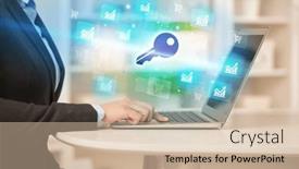  Presentation with laptop - Slide deck enhanced with businessman-working-on-laptop background and a soft green colored foreground